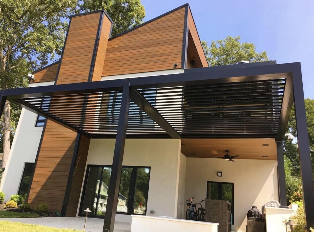 innovative outdoor pergola installation to modern home